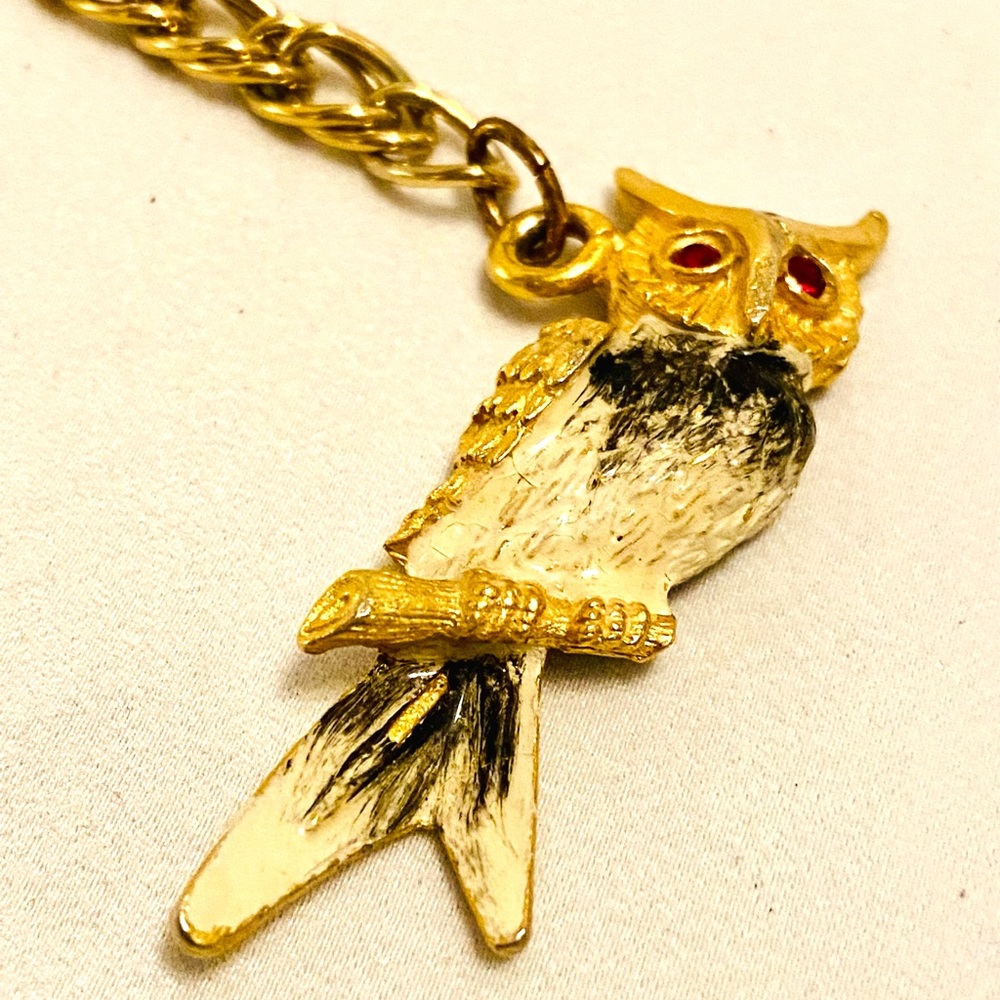 Vintage Triple Chain Rhinestone Enamel Owl Belt. End to End 40”. - Picture 2 of 6